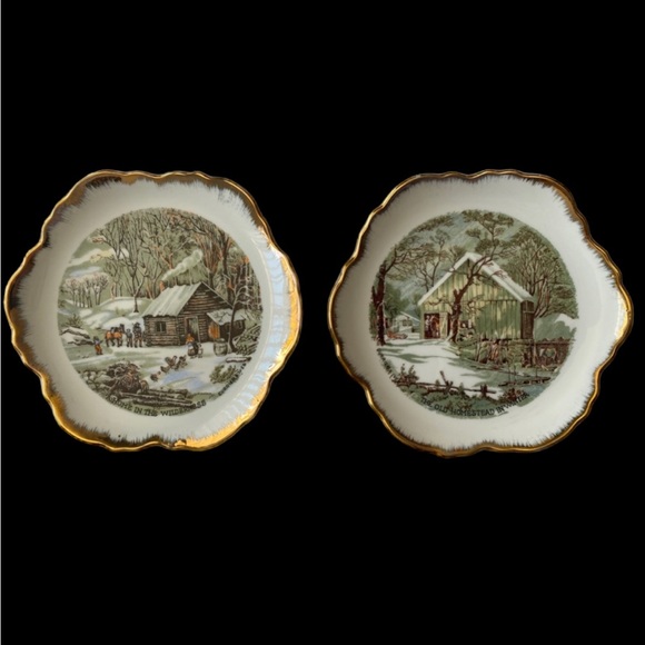 2- The Old Homestead‎ In Winter & A Home In The Wilderness Collectors Plates - Picture 1 of 6